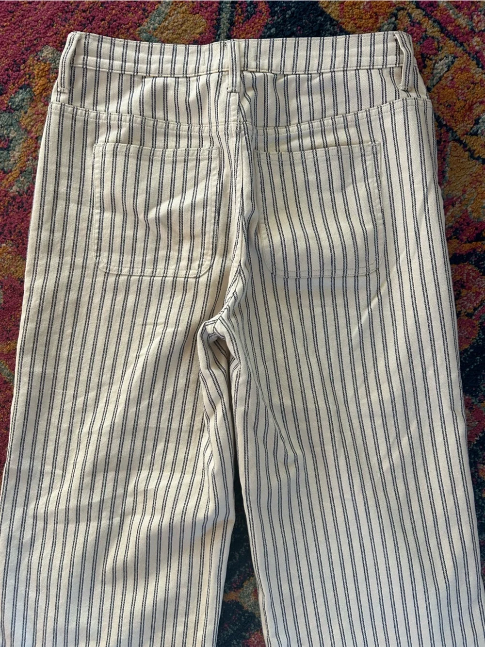 Madewell | Women’s Cream/Navy Double Pinstripe Wide Leg Cropped Pants Size 27